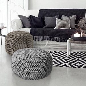 Grey Round Knit Ottoman, Chunky Cotton Footstool Pouffe, Gender Neutral Floor Pouf Seating Modern Nursery Puff Chair image 3