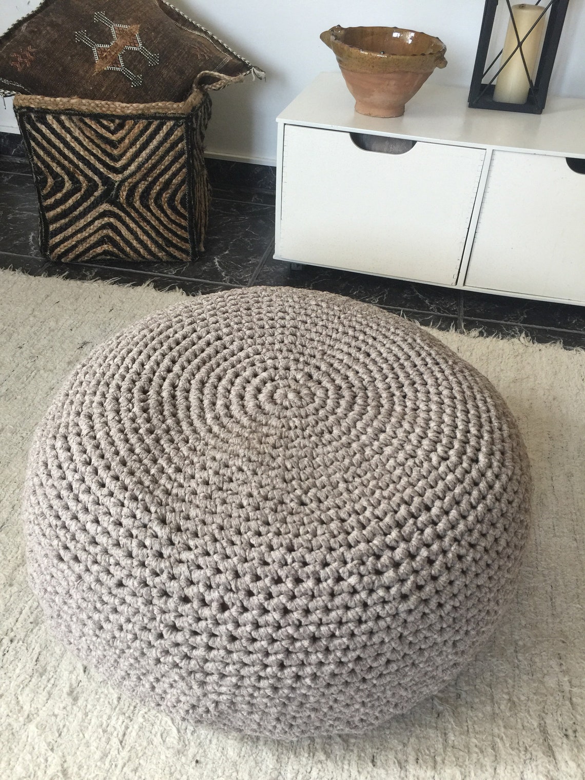 Ottoman Slipcover Crochet Round Stool Cover Custom Made Etsy