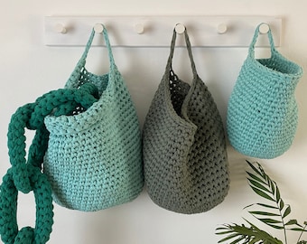 Wall Hanging Basket, Crochet Storage Bags, Nursery Organizer, Toys Storage, Eco friendly Nursery Decor