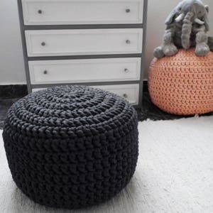 Dark Gray Knit Pouf Ottoman, Chunky Eco Cotton Footstool, Scandinavian Decor image 7