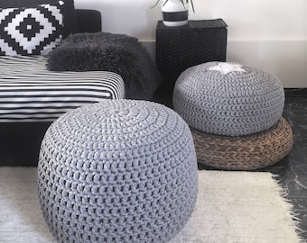 Large 100% Cotton Chunky Knitted Round Pouffe Foot Stool Ottoman Seat RestNEW 