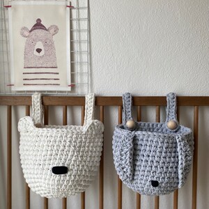 Bunny Basket for Crib, Crochet Hanging Pocket, Nursery Organizer, Woodland Newborn Room Decor image 3
