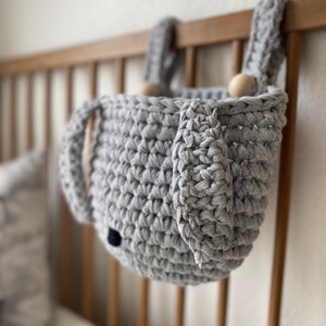 Bunny Basket for Crib, Crochet Hanging Pocket, Nursery Organizer, Woodland Newborn Room Decor image 4