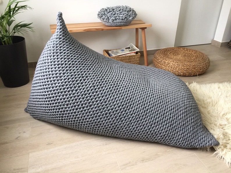Knit Lounge Bean Bag Chair Giant Floor Pillow Large Daybed Etsy