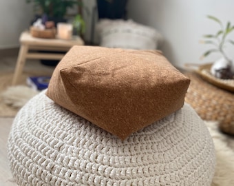 Cojín de meditación orgánico, cojín de suelo Zafu de corcho y cuero, regalo  hecho a mano para amantes del