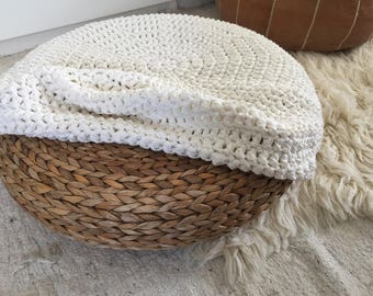 Crochet Ottoman Slipcover, Handmade Pouf Stool Cover, Bespoke Knit Cover