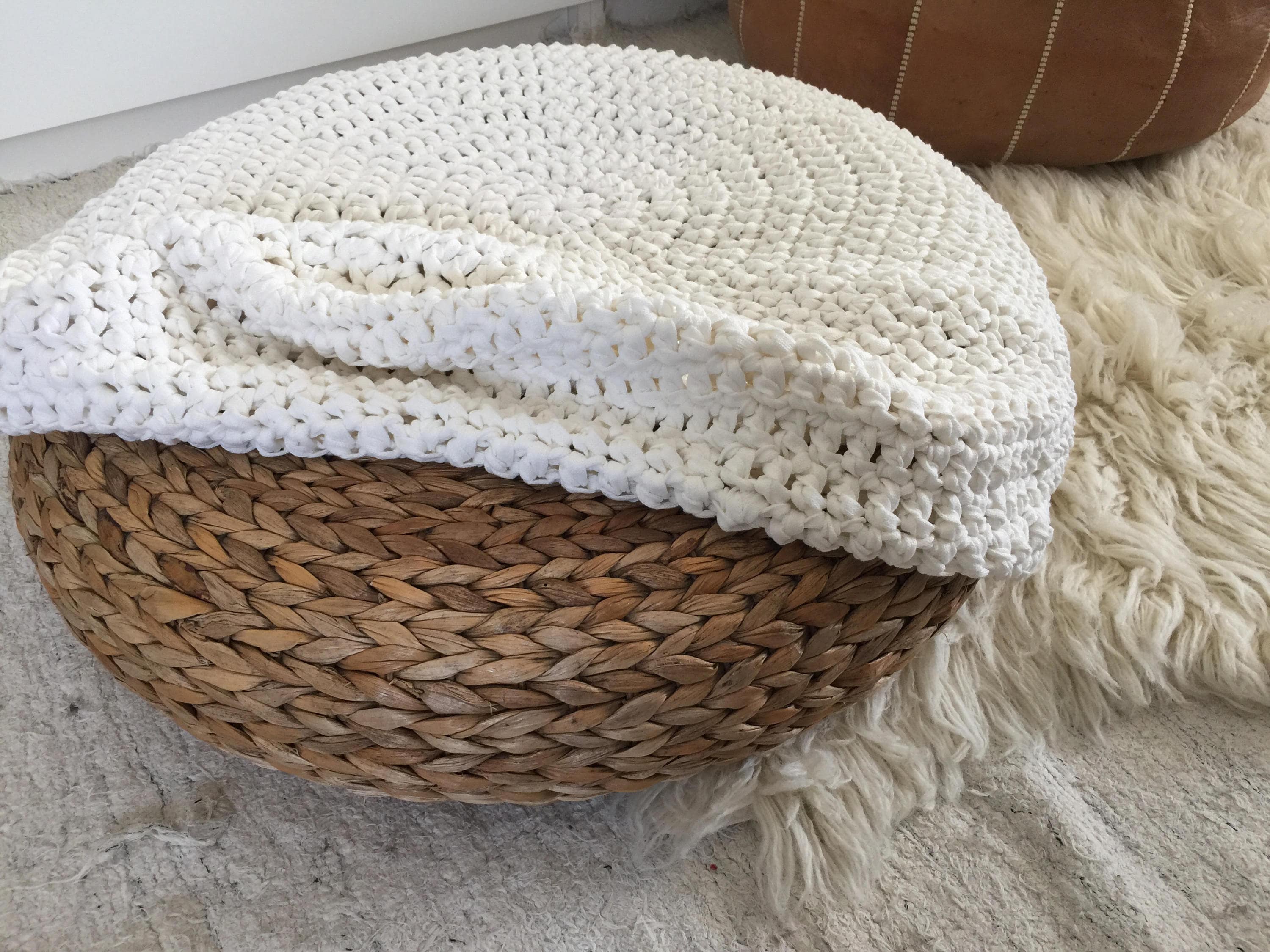 Housse Ottomane Au Crochet, Housse de Tabouret Pouf Faite à La Main, en Tricot sur Mesure