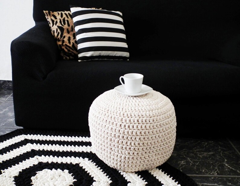 Cream Nursery Pouf Chunky Knit Round Ottoman Pearl ...