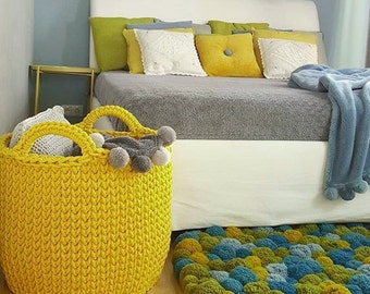 Large Crochet Storage Basket, Round Cotton Basket for Blankets, Pillows, Toys or Laundry, Modern Home Storage