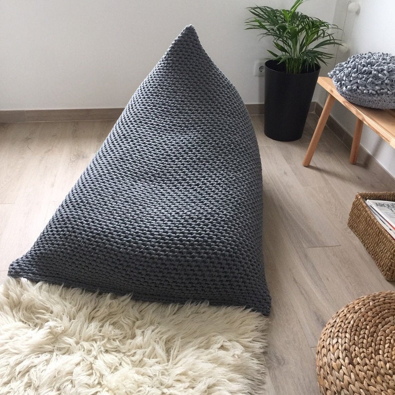 Knit Lounge Bean Bag Chair Giant Floor Pillow Large Daybed Etsy