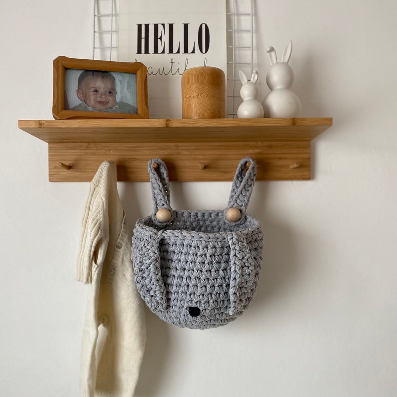Bunny Basket for Crib, Crochet Hanging Pocket, Nursery Organizer, Woodland Newborn Room Decor image 5