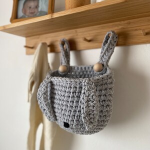 Bunny Basket for Crib, Crochet Hanging Pocket, Nursery Organizer, Woodland Newborn Room Decor image 7