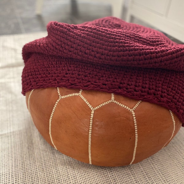 Custom Ottoman Cover, Crochet Round Pouf Slipcover Fit Ikea Poufs, Upcycling Stool