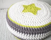 Kids Pillow Seating, Knit Round Floor Cushion, Nursery Pouf, Teepee Pouffe with Star Design, Baby Gift, Customizable Floor Pouf