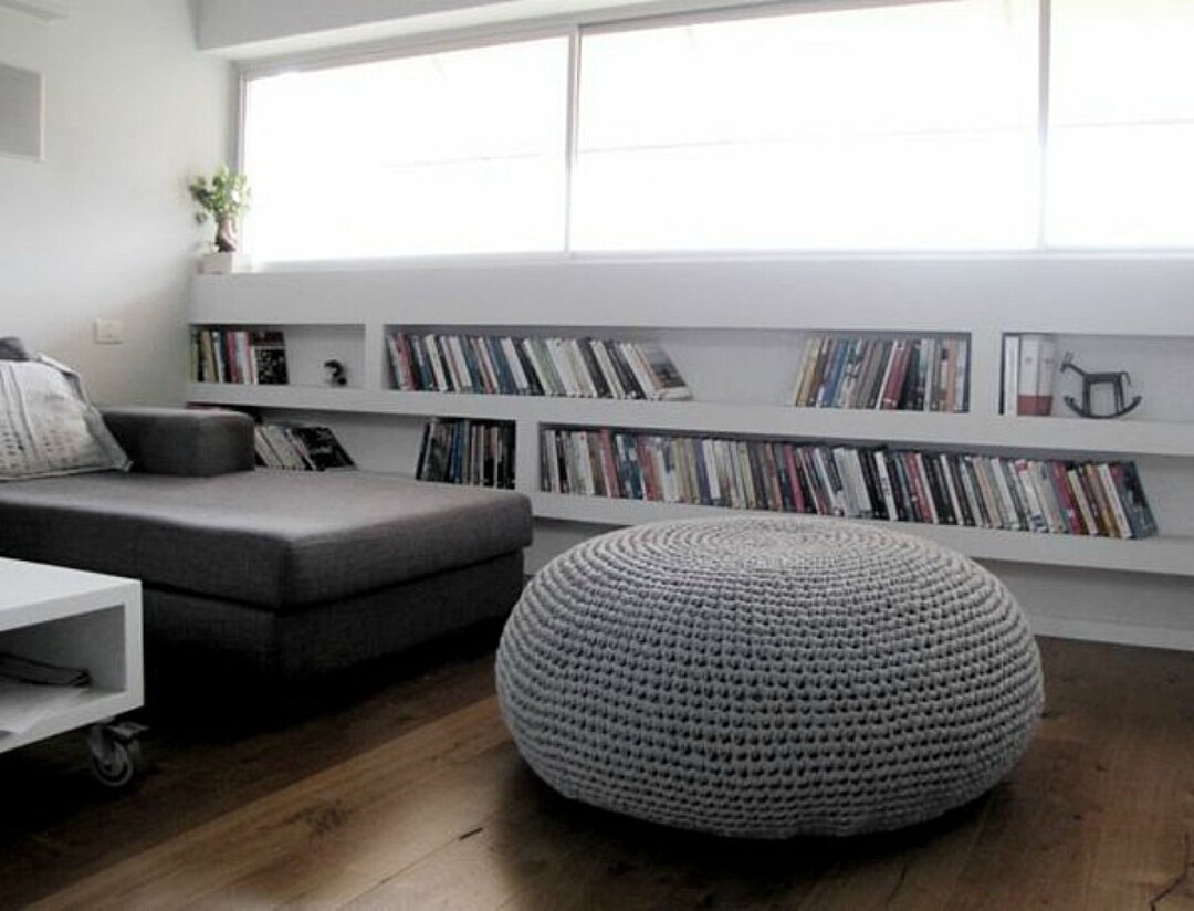 Large Round Ottoman With Filling 36 Inches Knitted Bean Bag