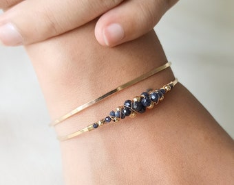 Blue Sapphire Bubble Bracelet / September Birthstone / Blue Sapphire Cluster Gold Bangle / Christmas Gift