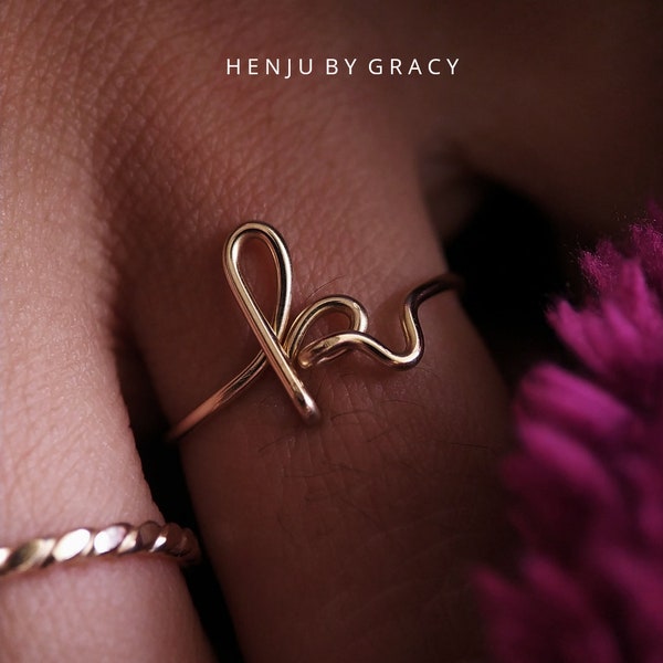 Gold Initial Ring / Gold K Ring / Personalized initial / Letter ring / bridesmaids gifts / wire ring / Custom Personalized