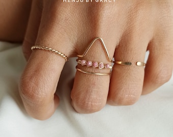 Triple Wrapped Ring / Gold Filled / Rose Gold Filled / Rhodonite Ring /  Stacking Ring