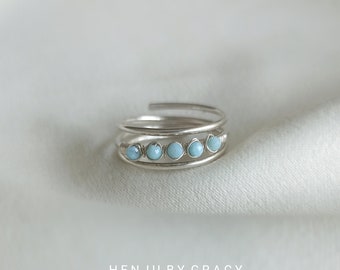 Relaxation and Calmness, Sky Blue Larimar Ring in Sterling Silver, Stacking Larimar Ring, Silver Rose Gold, Birthday Gift Idea