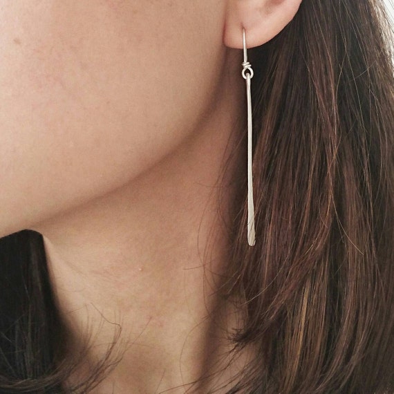 Hammered Long Bar Earrings, Long Silver Bar Earrings, Minimalist Basic  Earrings, Modern Thin Dangle Earrings, Minimal Silver Drop Earrings - Etsy