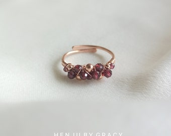 January Birthstone, Garnet Cluster Ring in Rose Gold, Bubble Red Garnet Ring, Birthday, Christmas Gift, Birthstone Jewelry