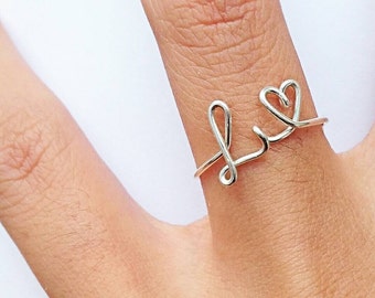 Custom initial ring / initial heart ring / letter heart ring / stackable ring / personalized Bridesmaid gift / wedding gift/ friendship gift