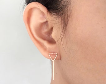 Gold Triangle Earrings / Triangle Ear Jackets / Simple Geometric Earrings / Simple Gold Ear Threaders