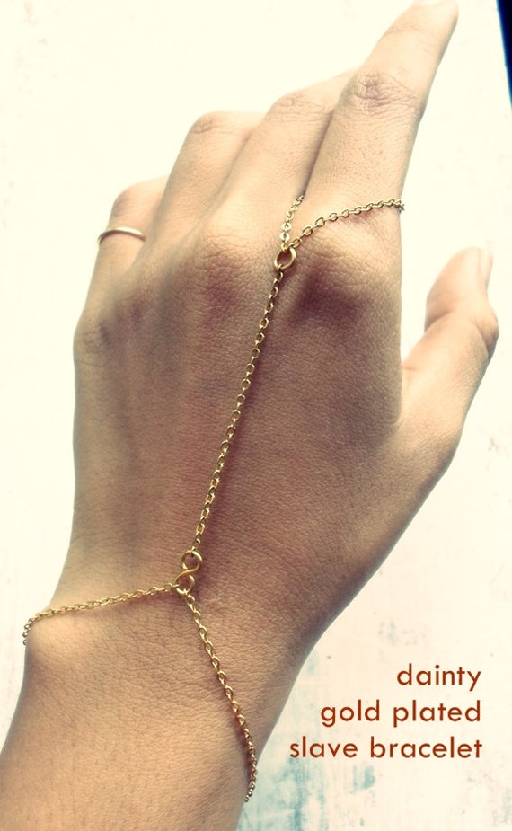 Items similar to Gold Plated Dainty Hand Chain Bracelet Ring / Slave