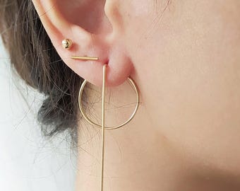 Long Line and Karma / Circle Modern Earrings, Hoops Earrings Long Line and Karma / Circle Modern Earrings, Hoops Earrings