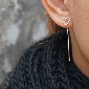 Minimal Ear Jacket, Heart Ear Jackets , Ear Jackets Earrings , Bridesmaids Gifts , Rose Gold , Gold Filled, Sterling Silver