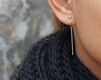 Minimal Ear Jacket, Heart Ear Jackets , Ear Jackets Earrings , Bridesmaids Gifts , Rose Gold , Gold Filled, Sterling Silver