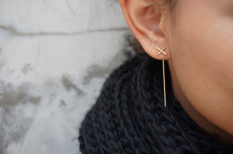 Minimalist Gold Earrings / Dainty Ear Jackets / Geometric Ear Etsy