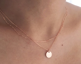 Dainty Layering Necklace / Disc Necklace / Delicate Layered Necklace / Rose Gold Dainty Necklace / Bohemian Necklace / Dangle Drop Necklace