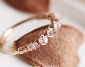 Serene Herkimer Diamond Ring, Serenity Herkimer Ring, April Birthstone Ring, Simple Dainty Minimal Stone Ring, Gift for Mom, Gift for Her