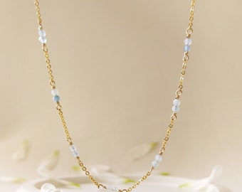 Dainty Aquamarine Satellite Necklace, March Birthstone Necklace, Gold Filled, Christmas Gift, Graduation, Bridesmaid