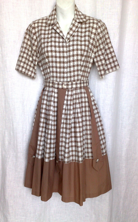 Vintage 50's Coffee & Cream Checkered Dress
