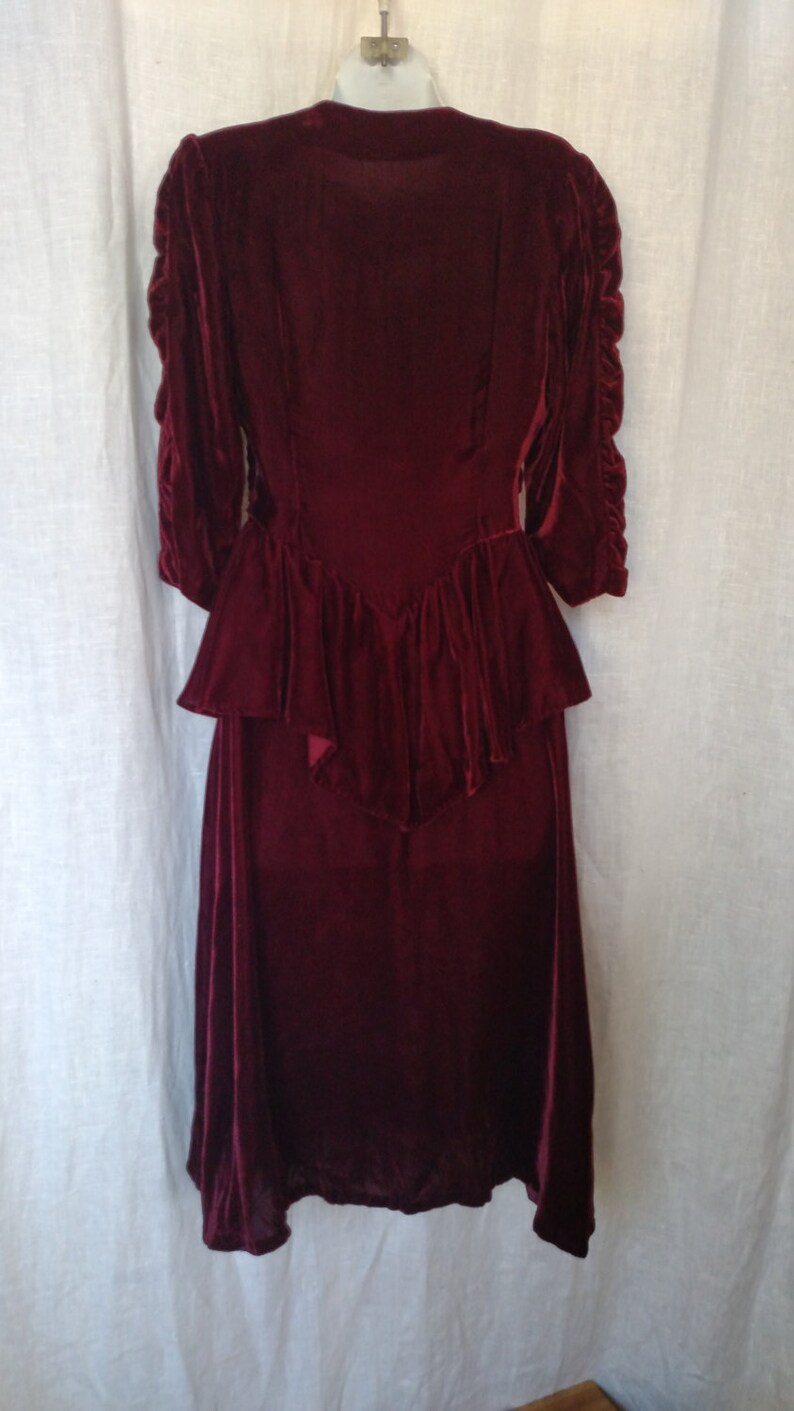 Vintage 40's Bordeaux Velvet Peplum Dress | Etsy