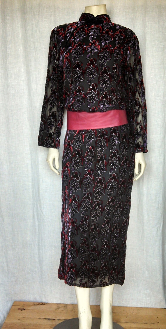 80s Chinoiserie Burnout Velvet Dress