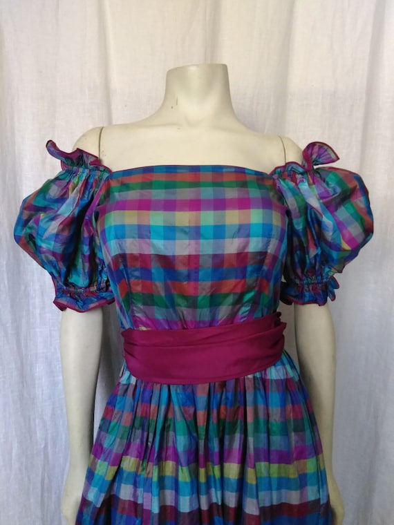 Puff Sleeve Chromatic Silk Dress