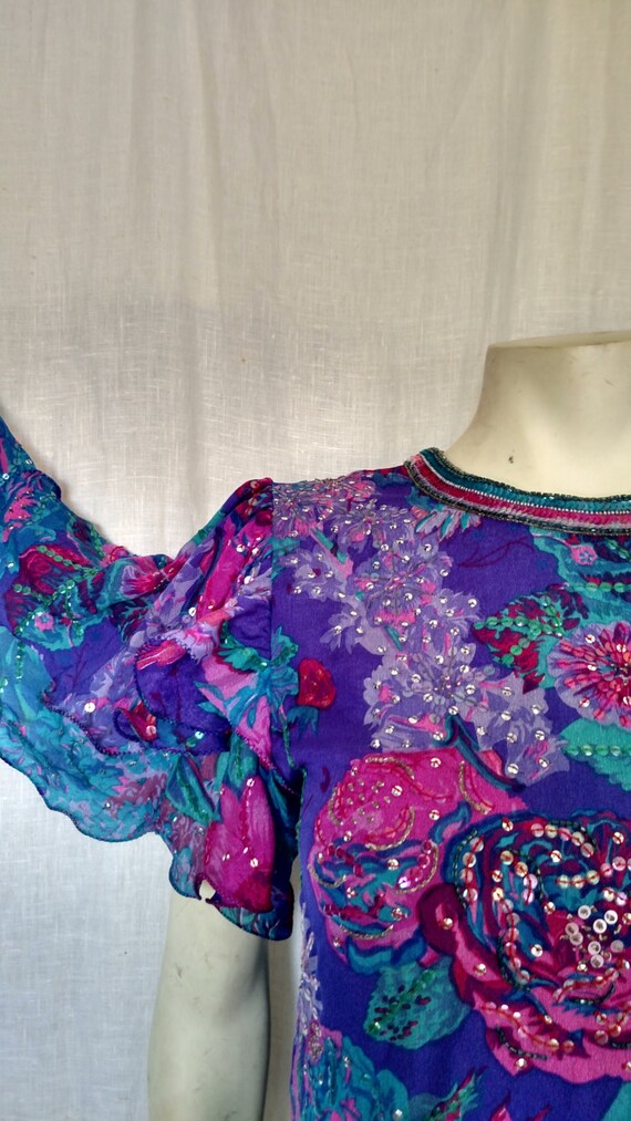 80s Rumba Sleeve Beaded Blouse
