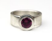 Raspberry pink rhodolite garnet wide recycled silver ring