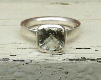Green amethyst engagement ring, silver green amethyst ring