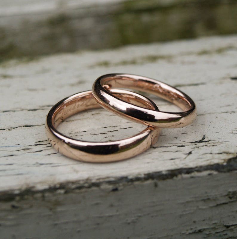 Juego de anillo de boda de oro rosa reciclado, juego de anillo de bodas de oro rojo ético imagen 2