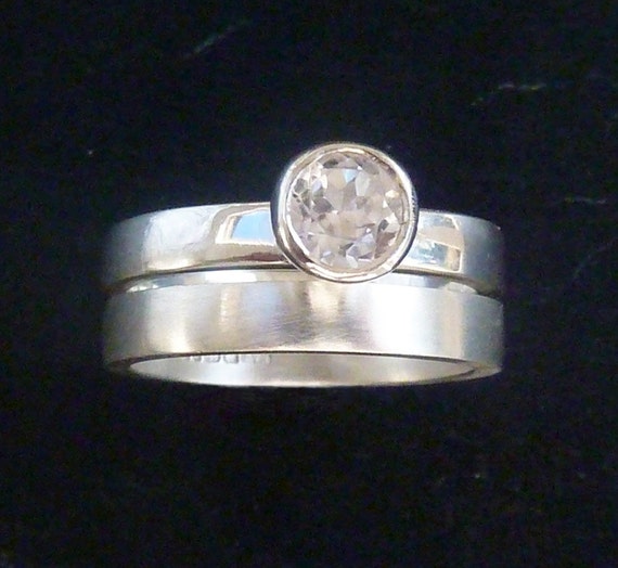 Engagement Ring Set White Topaz and Silver Wedding and | Etsy UK