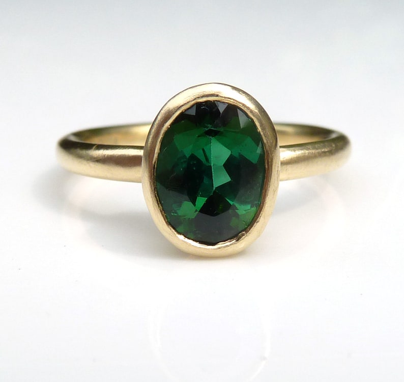 Green tourmaline recycled gold ring, green gemstone engagement ring image 2