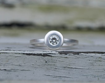 Moissanite solitaire ring,  eco silver moissanite ring