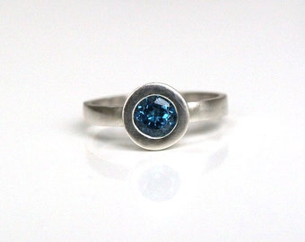 Blue topaz  ring,  dark blue topaz silver ring