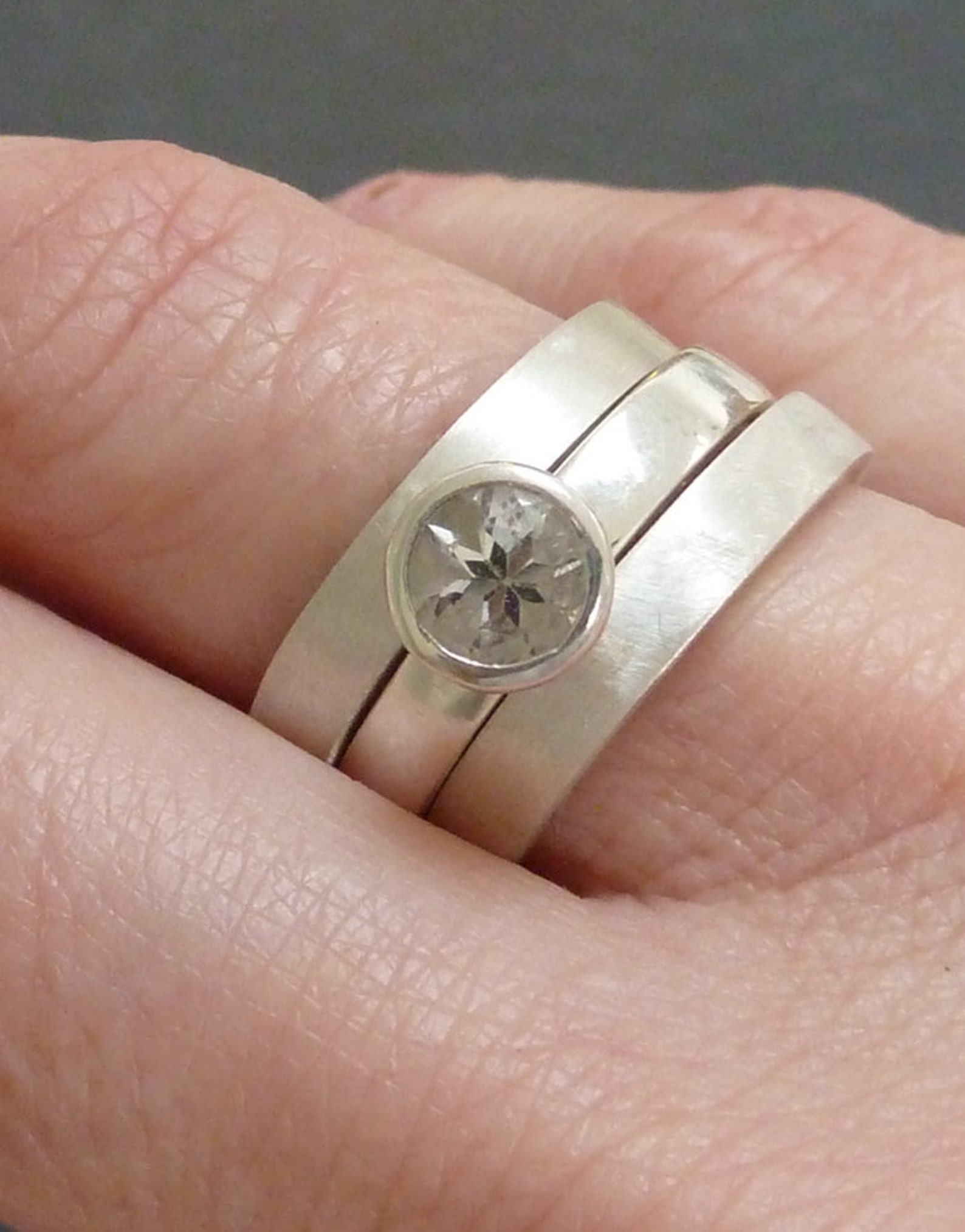 White Topaz Triple Wedding Ring Set engagement Ring and Two - Etsy