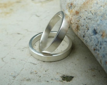 Eco Silver Wedding Ring Set: 3mm Satin Finish Rings