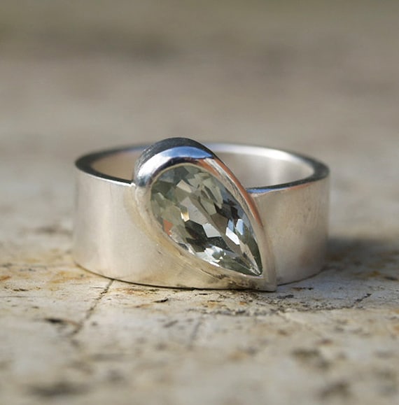 Green amethyst silver ring, February birthstone ring